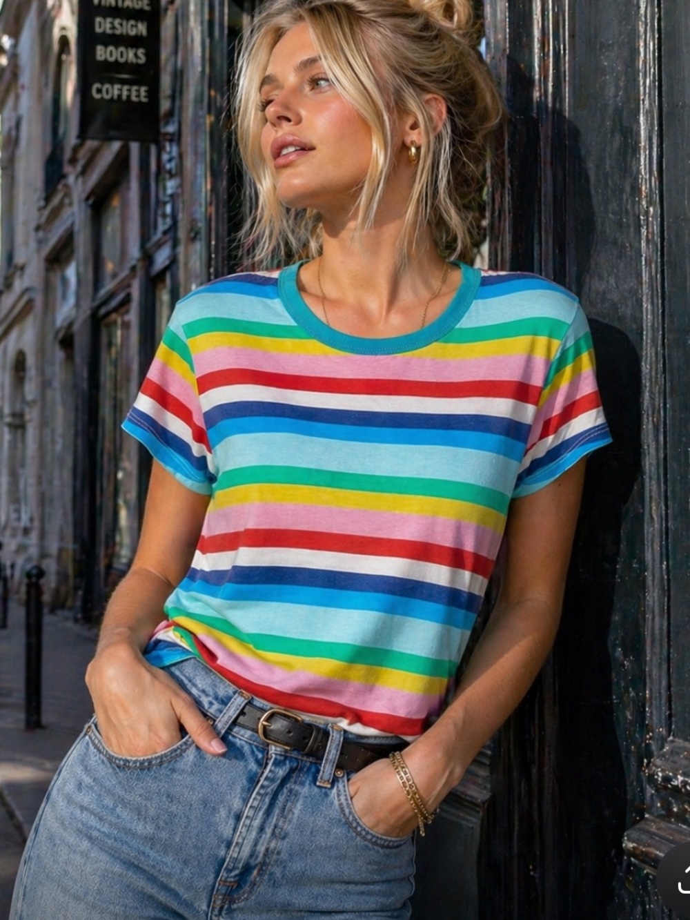CUTEST Rainbow stripe Pam & Gela tee sz L NWOT price firm!